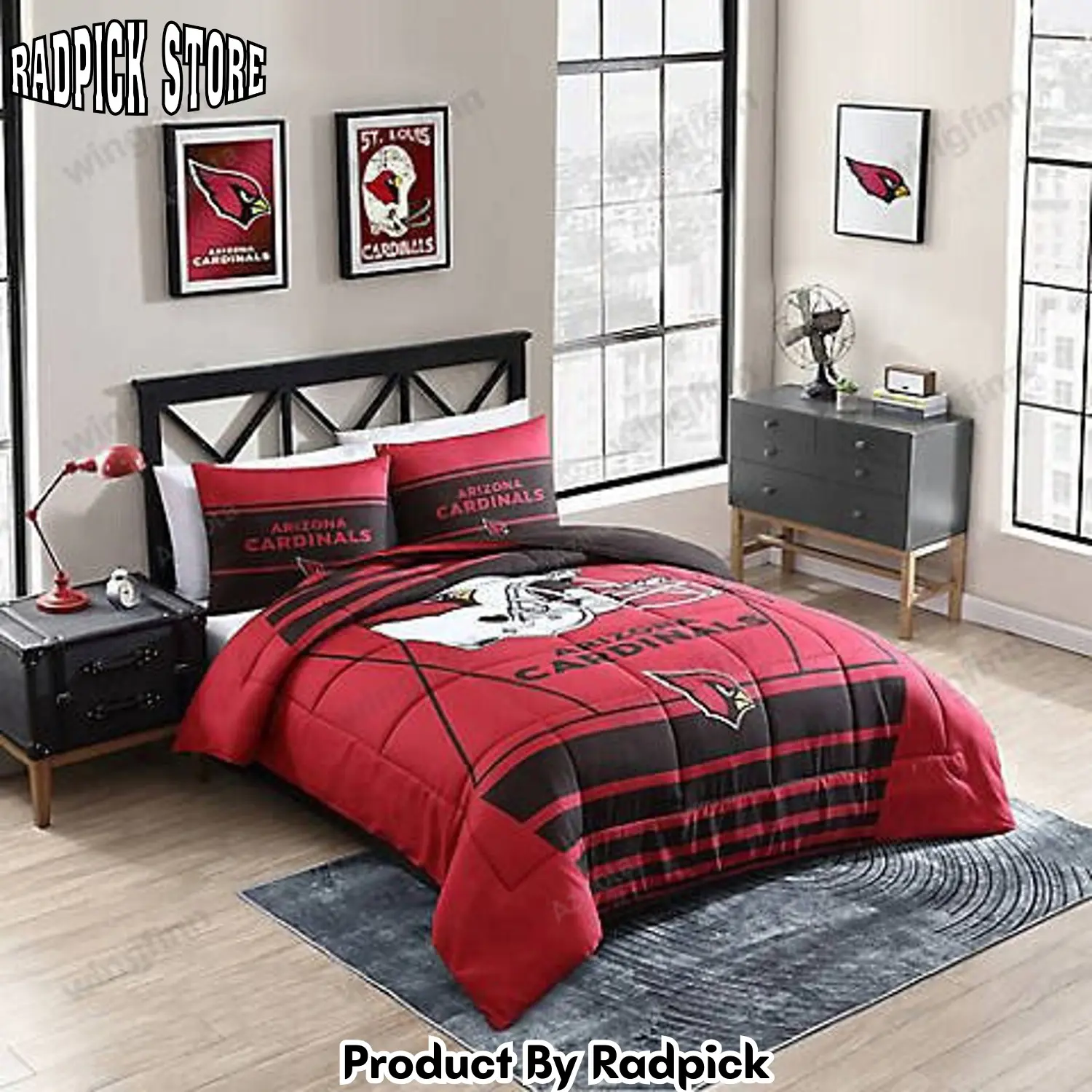 Radpick arizona cardinals 3pcs bedding set duvet cover and pillow cases 1483 rp3278710